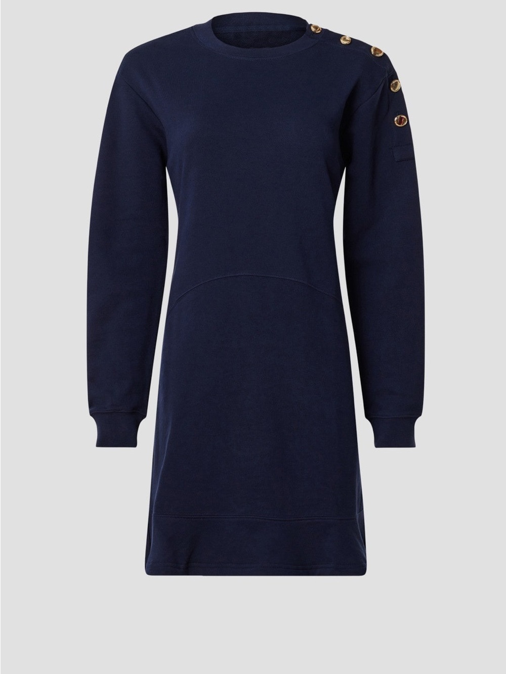Derek Lam Navy Long-Sleeve Button-Shoulder Sweatshirt Dress Camden Small Cotton